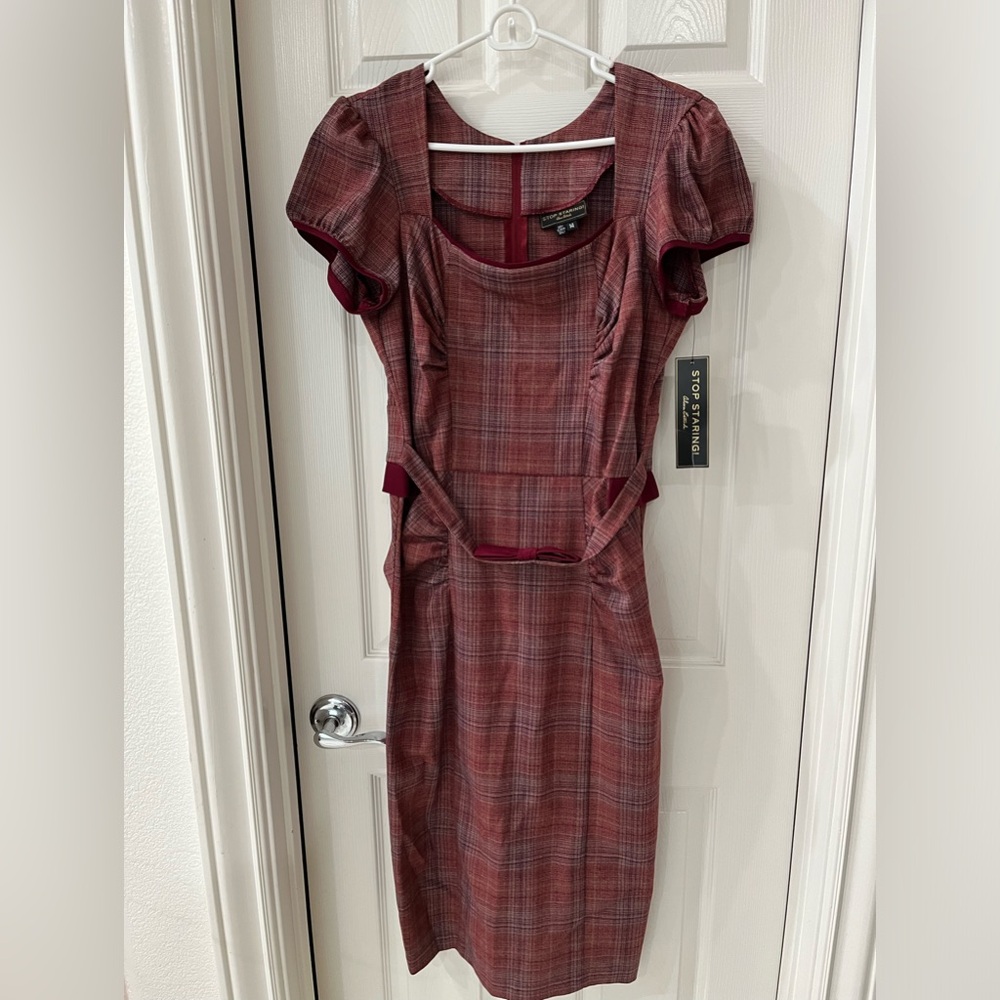 Stop Staring vintage style wiggle dress with roughing details. New w/tags